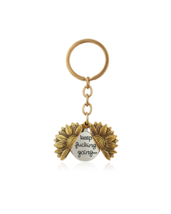 Ancient Gold Keychain Alloy Sunflowers Shape Can Open Double Side Engraving Accessories Pendant