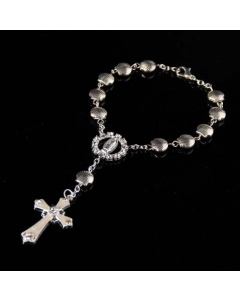 8mm Vintage Alloy Silver-plated Flat Scallop Rosary Bracelet