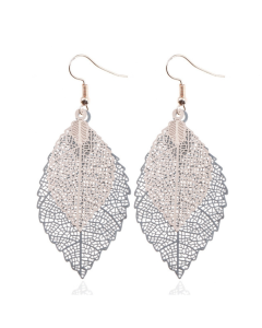 Double-layered Leaves Tassel Earrings Simple Retro Metal Leaf-ears Ornaments