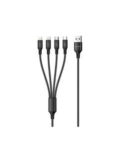AWEI CL-129 1.5M Nylon 4 in 1 Fast Multi Charging Data Cable for XIAOMI HUAWEI Smartphone Tablet - Black