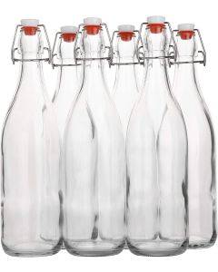 Clear Airtight Glass Bottles with Flip Top Lid (6-Pack)
