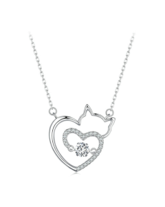 Sterling Silver S925 Zircon Cute Cat Necklace Jewelry