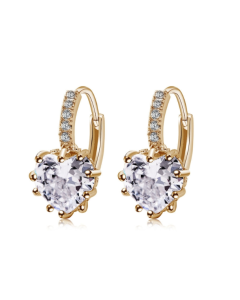 Cute Heart Real 925 Sterling Silver Cubic Zirconia Stone Earrings