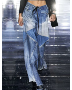 UR Fashion Plain Spliced Wide Leg Loose Denim Pants