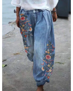 Floral Pattern Wide Leg Elastic Pants