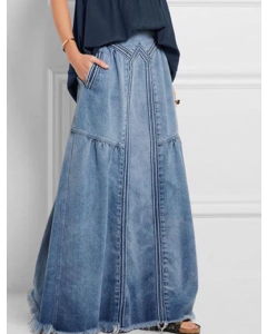 Women's Casual Brushed Elastic Waist Denim Skirt