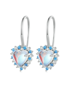 Sterling Silver S925 Heart Moonstone Platinum Plated Earrings