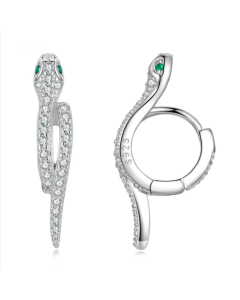 Sterling Silver S925 White Gold Plated Zircon Snake Earrings