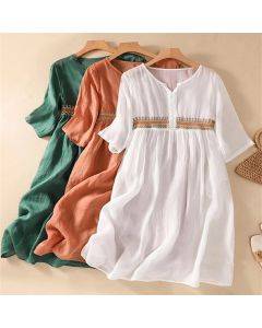 Cotton and linen patchwork embroidery dress