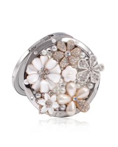 Double-sided Mirror Portable Makeup Mirror Rhinestone Flower Folding Mirror