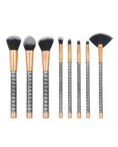 8 in 1 Honeycomb Handle Multi-functional Makeup Brush, Black Handle and Black Brush