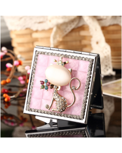 Mini Portable Folding Makeup Mirror Opal Fox With Diamonds