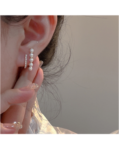 Temperament Ladies Light Luxury Pearl Double Layer Earrings Diamond Earrings