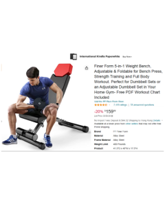 Finer Form - 5 in 1 Hantelbank, verstellbar und klappbar für Bankdrücken, Krafttraining und Ganzkörpertraining. Perfekt für Hantelspiele oder ein Set verstellbarer Hanteln in Ihrem Fitnessstudio zu Hause, kostenlose Trainingstabelle im PDF-Format enthalte