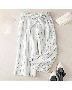 Striped thin 100% linen relaxed casual pants