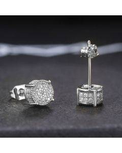 Explosive full diamond hip hop men's earrings micro-bezel set zirconia plating round earrings