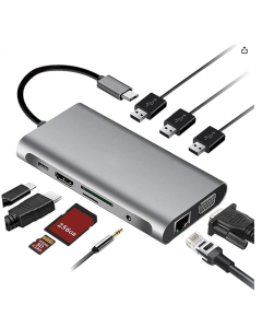 Hub Usb 3.0 XINKEJI, Docking Station 10 em 1 com 4K HDMI, 100W PD, 3 portas USB 3.0, porta Ethernet 1000Mbps and VGA, leitor de cartão SD e TF, Adaptador hub USB C para MacBook/iPad/Chromebook