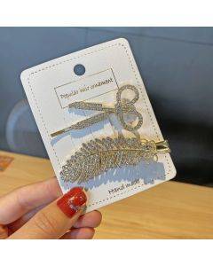 2PCS/Set Model A Alloy Colorful Hairpin Headgear Pearl Rhinestone Clip Set