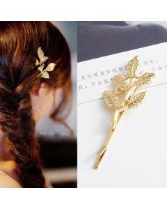 2 PCS Gift for Women Hair Clip Bright Hairpin Simple Hair Styling Accessories(Gold Five leaves)