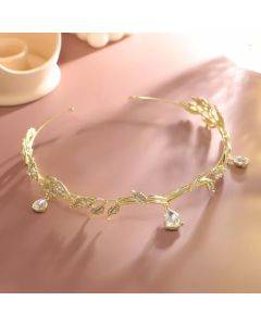 Leaves Frontal Ornaments Crown Hair Band Rhinestone Headdress(Gold)