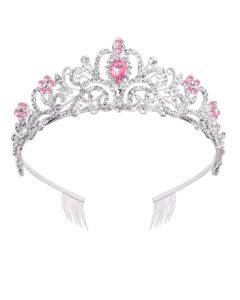 G2888 Crystal Diamond Wedding Party Braided Hair Crown Show Headband, Color: White+Pink