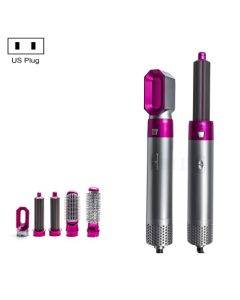 5-in-1 Hot-air Comb Automatic Straightening Dual-purpose Hair Dryer Silver+Rose Red(US Plug)