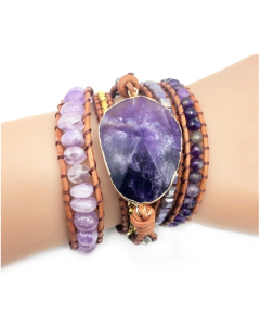 Women Handmade Boho Natural Amethyst Bracelet