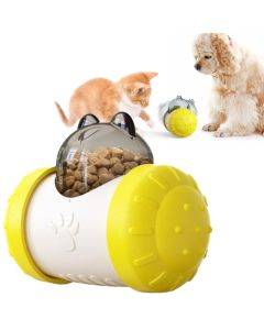 Pet Swing Bear Food Leakage Balance Car Toy Pet Supplies(Yellow White)