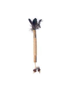 Cat Teething Stick Toy Teeth Cleaning Catnip Teasing Stick(Black Feathers)