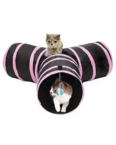 Foldable 3 Exits Exercising Cat Tunnel with A Hanging Ball(Pink)