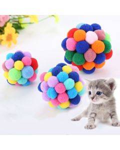 3 PCS Colorful Handmade Bells Cat Bouncy Ball Pet Toy,