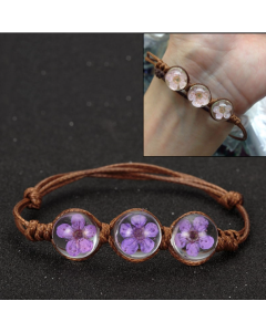 Lucky Handmade Woven Dried Flower Glass Beads Bracelet