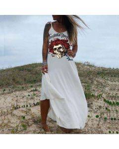 Seaside holiday fashion printed V-neck long dress