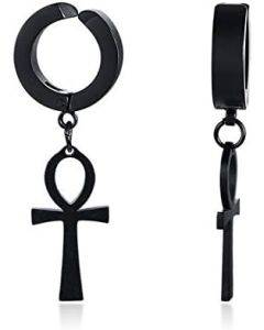 Black Egyptian Cross Men's Earring in Stainless Steel