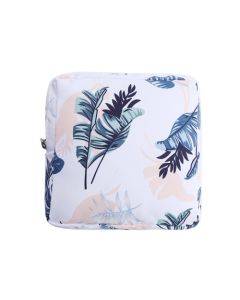Girls Portable Sanitary Napkin Storage Bag Cosmetic Lipstick Bag(White Leaf)