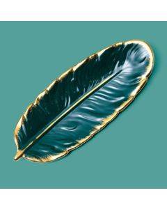 Phnom Penh Ceramic Dessert Plate Feather Plate Banana Leaf Fruit Dried Fruit Storage Tray, Size: Large (Bright Emerald)