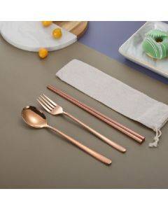 3 PCS / Set Creative Stainless Steel Spoon Fork Chopsticks Portable Tableware Set, Color:Rose Gold