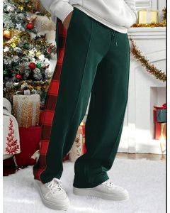 Men's Sweatpants Joggers Trousers Plaid Color Block Patchwork Drawstring Elastic Waist Comfort Breathable Christmas Xmas Casual Sports Fashion Black Red