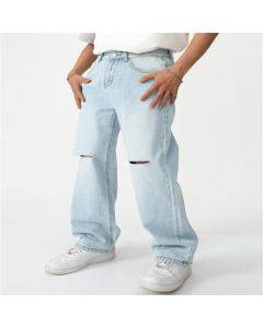 Men's Knee Ripped Grind White Loose Jeans