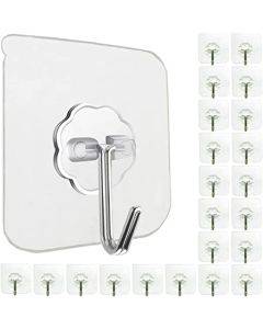 Wall Hooks for Hanging 33lb(Max) Heavy Duty Self Adhesive Hooks 24 Pack Transparent Waterproof Sticky Hooks for Keys Bathroom Shower Outdoor Kitchen Door Home Improvement Utility Hooks