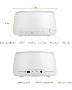 JJone Máquina de ruído branco recarregável de mesa Máquina de som para terapia do sono 30 sons suaves 30min / 60min Timer/Loop de reprodução Conexão BT com luz noturna Coloul Touch Control