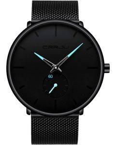 Minimalist Men's Watch Black Casual Fashion Analog Quartz Mesh Steel Strap