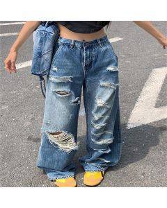 Vintage Blue Ripped Boyfriend Jeans