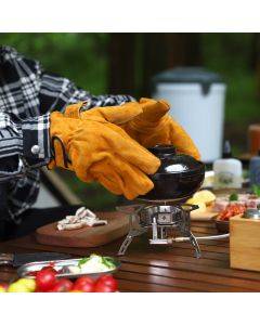 Outdoor BBQ heat insulation flame retardant gloves thickened cowhide high temperature welding leather cover wear camping protective cover