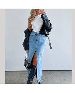 Take My Picture Denim Maxi Skirt Blue Wash