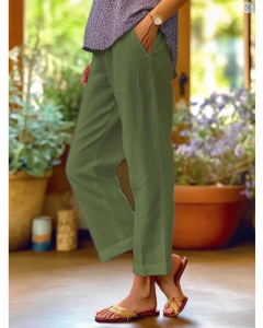 Plain Linen Cotton And Linen Loose Pants