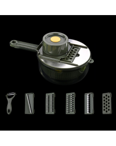 6-in-1 hand-protected vegetable cutter with water filter and storage function