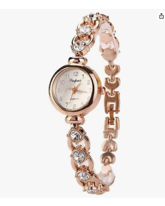 Relógio Feminino Dourado Quartz Pulseira Com Pedras E Strass