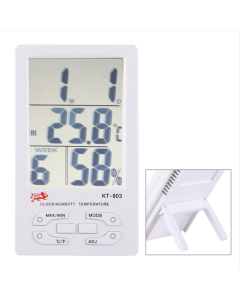 KT-903 Extra Large LCD Screen Digital Thermometer & Humidity Meter with Clock & Calendar & Alarm Function (White)