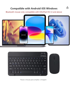 Conjunto de teclado e mouse Bluetooth recarregável ultrafino, portátil, compacto, sem fio, para Android, Windows, tablet, celular, iPhone, iPad Pro, Air Mini, iPad OS/iOS 13 e superior